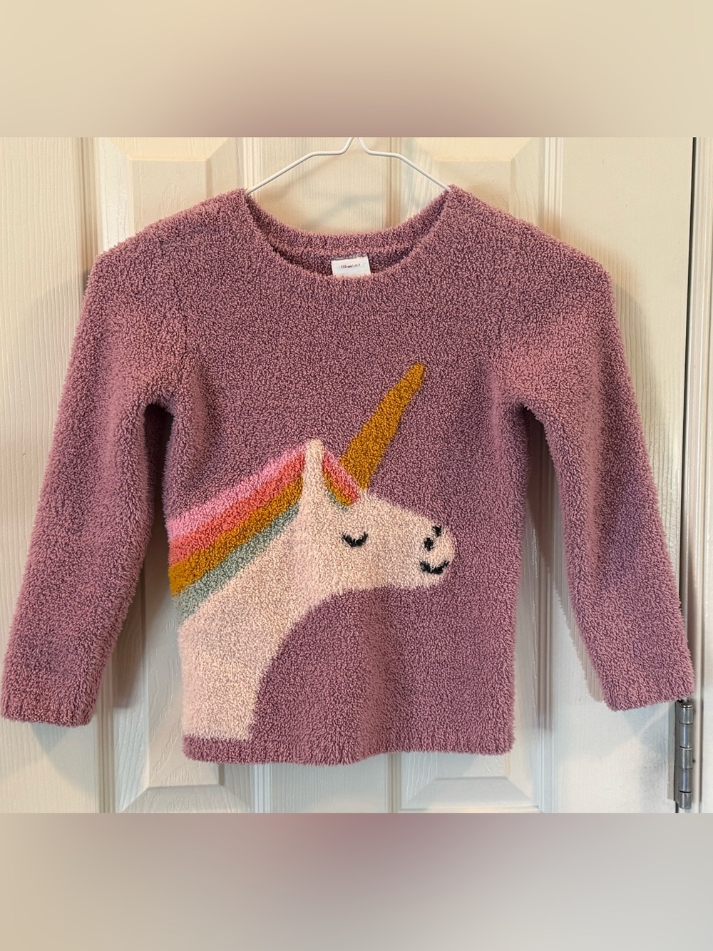 Hanna Andersson Girls 5 Fuzzy Unicorn Rainbow Sweater Purple Cozy
